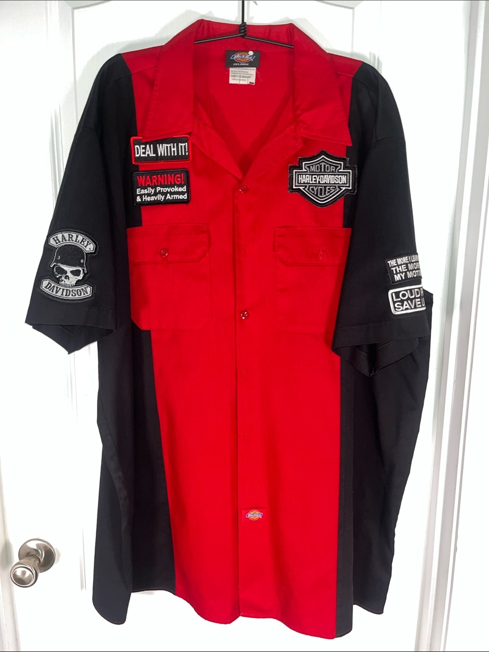 2XL Men’s Dickies Work Shirt With Harley-Davidson Patchwork Work